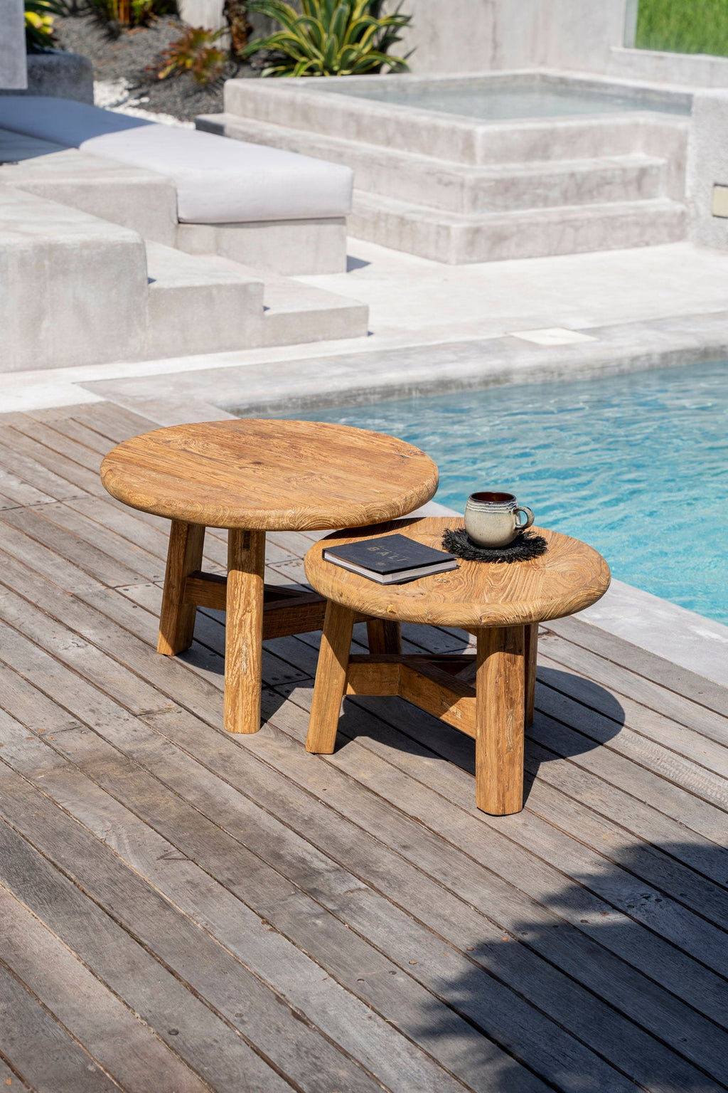 Table basse ronde en bois de teck recyclé naturel pour salon – Ø60 cm