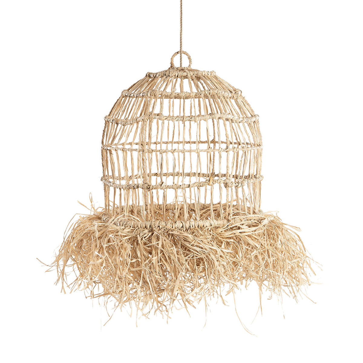 Suspension cylindrique en rotin frangé naturel – 40x40 cm