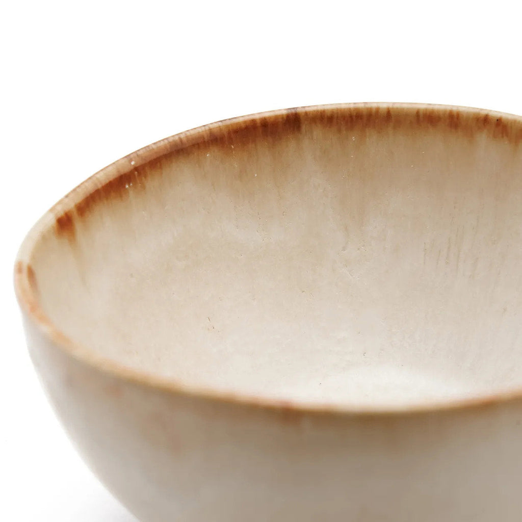 Bol en grès émaillé beige à bord ambré irrégulier