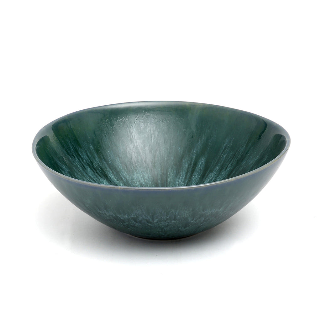 Bol en céramique artisanale vert émeraude marbré pour service de table