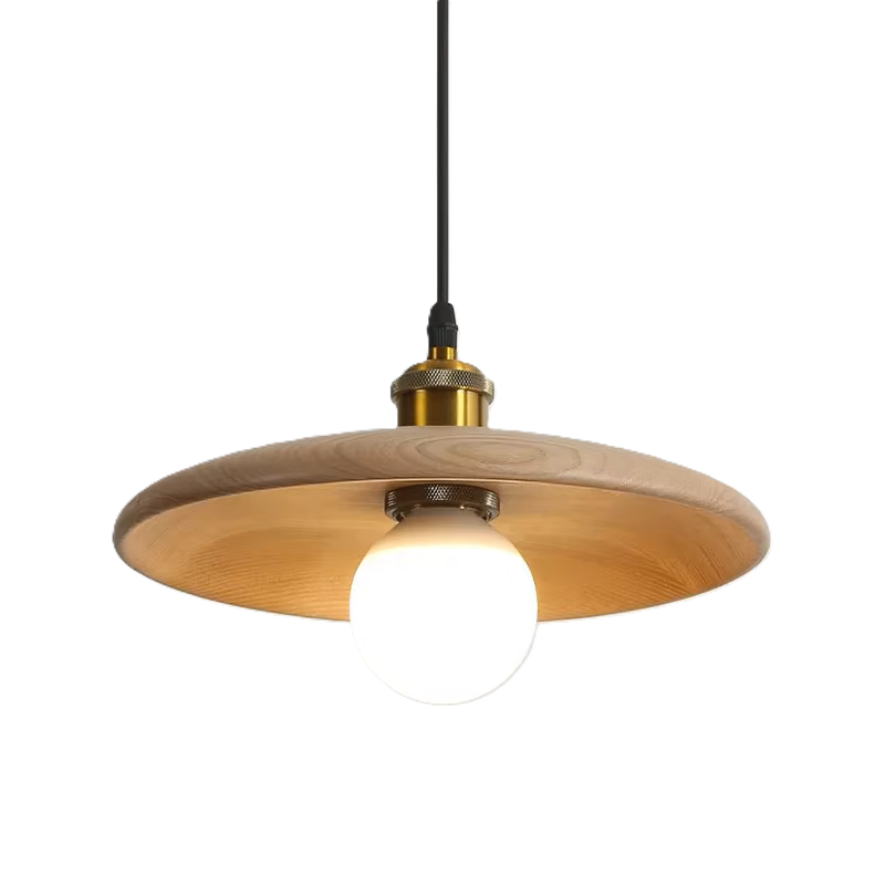Suspension disque en bois clair et laiton