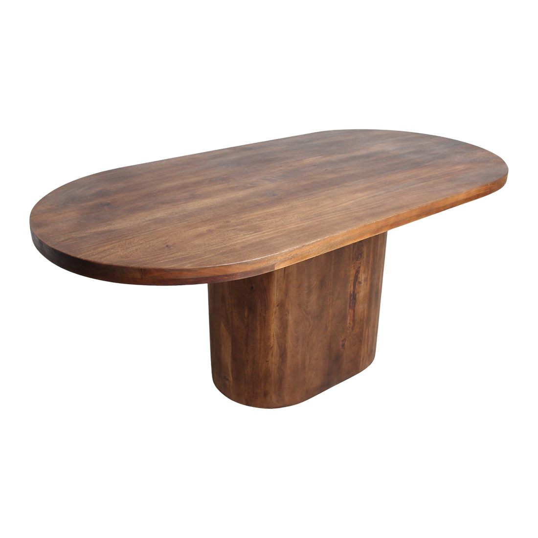 Table à manger ovale en bois de manguier brun pied central – 180x110 cm