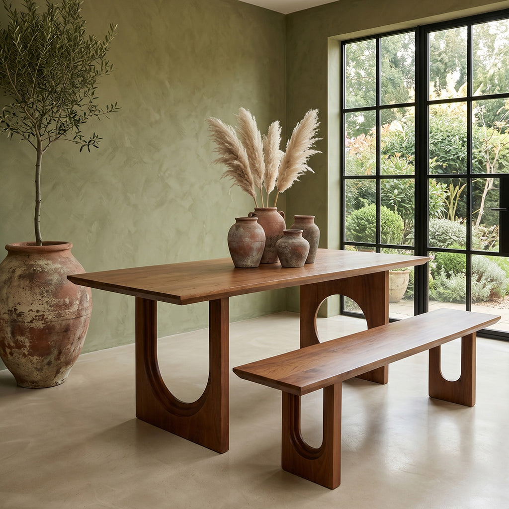 Table à manger bois manguier brun pieds géométriques – 180x90 cm