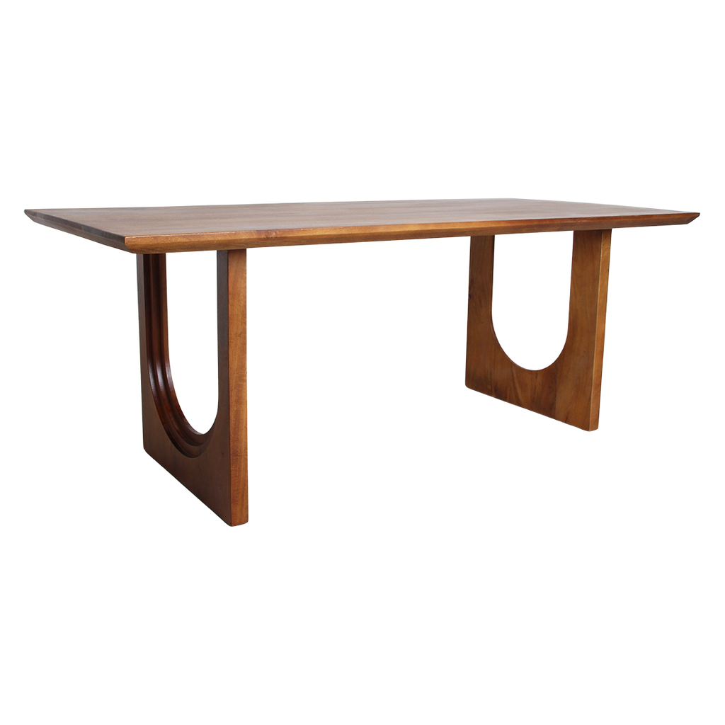 Table à manger manguier bord arrondi sculptural brun – 200x90 cm