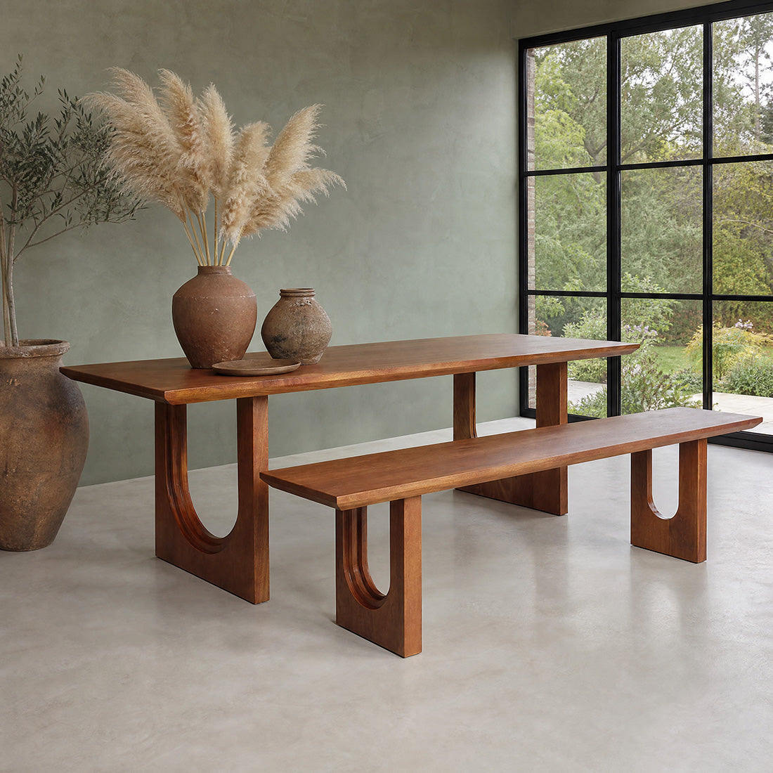 Table à manger manguier bord arrondi sculptural brun – 200x90 cm