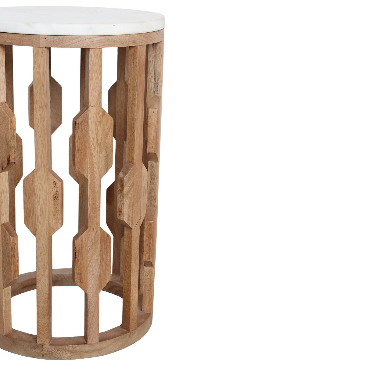 Table d’appoint marbre blanc et bois sculpté ajouré – Ø40 cm