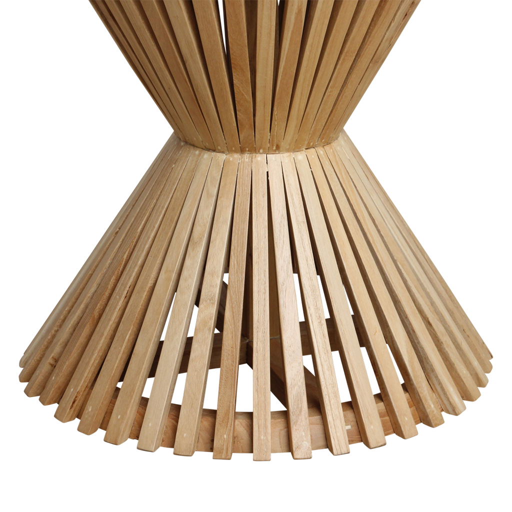 Guéridon rond en marbre clair base sablier en bois naturel – Ø46 cm