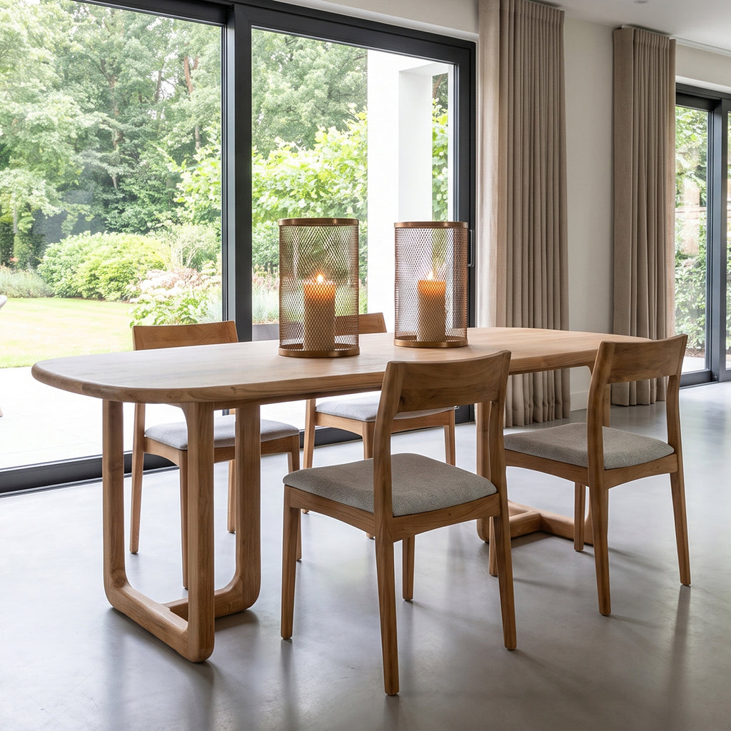 Table à manger en teck recyclé clair pieds arrondis – 200x100 cm
