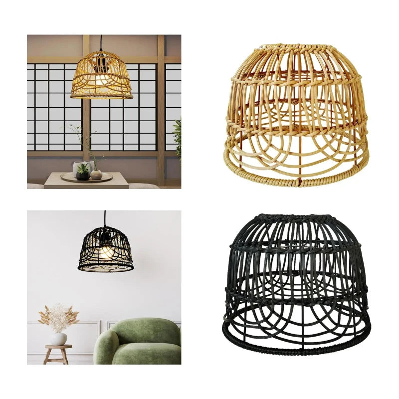 Abat-jour en rotin noir et beige