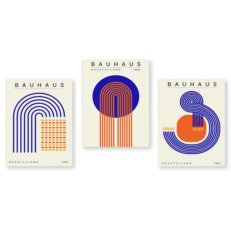 Affiche Bauhaus bleu et orange lot de 3