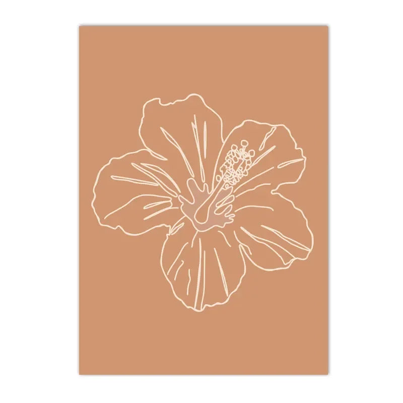 Affiche fleur en ligne blanche sur fond terracotta - 13x18cm