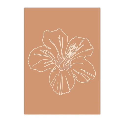 Affiche fleur en ligne blanche sur fond terracotta - 13x18cm