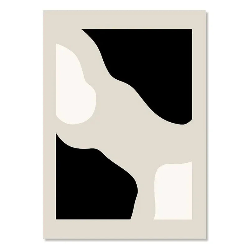 Affiche murale abstraite en noir blanc et beige sur toile rectangulaire