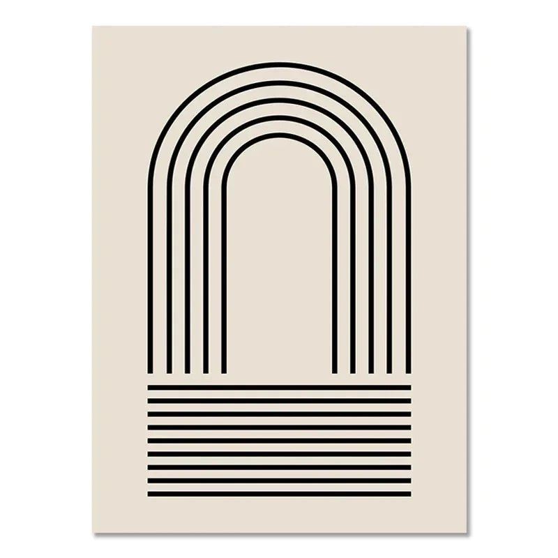 Art géométrique abstrait sur toile beige pour Affiche murale arcs noirs rectangulaire