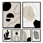 Impressions d’art abstrait encadré feuillage noir sur toile beige rectangulaire