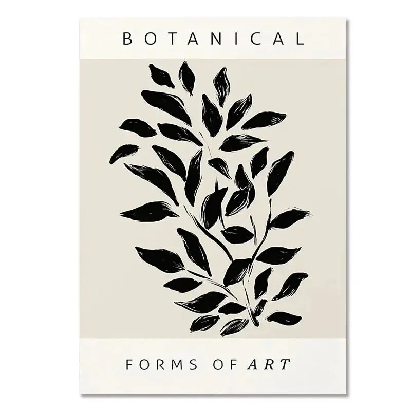 Art botanique imprimé sur toile beige affiche murale feuillage noir rectangulaire