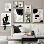Affiche murale motif feuilles noires, artiste moderne pour décoration murale élégante