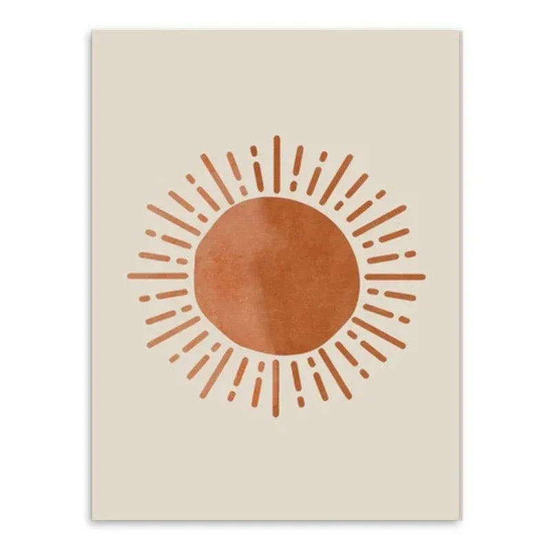 Affiche murale soleil en toile beige et ocre - 13x18cm