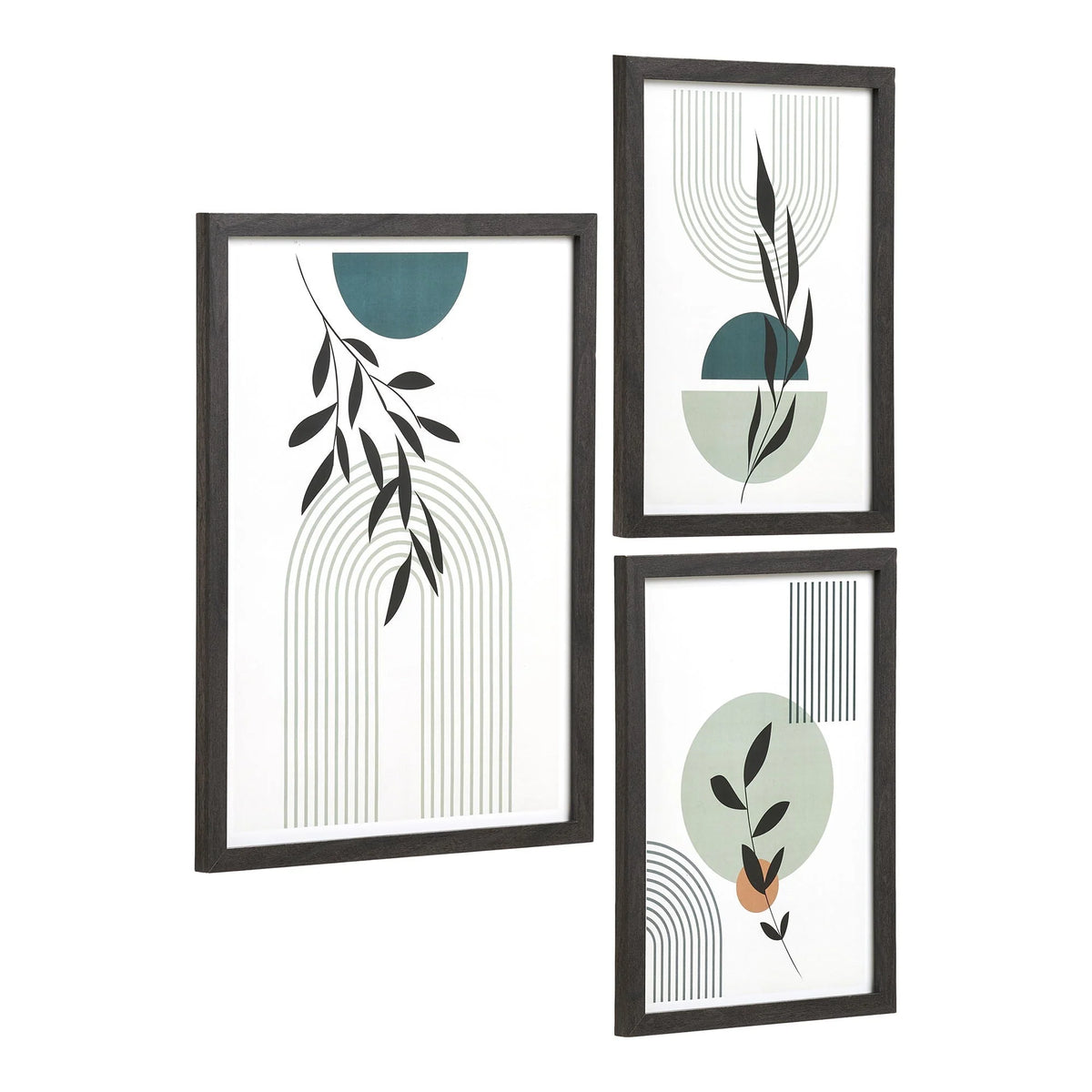 Set de 3 affiches encadrées géométriques et botaniques en noir et vert