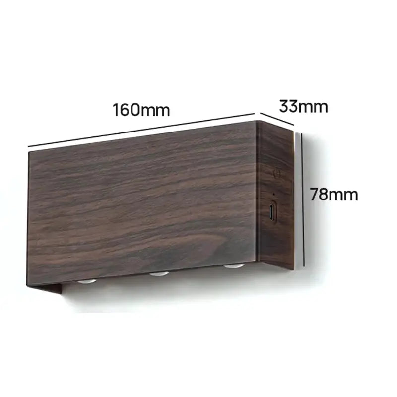Vue de l'applique murale en bois avec dimensions indiquées.