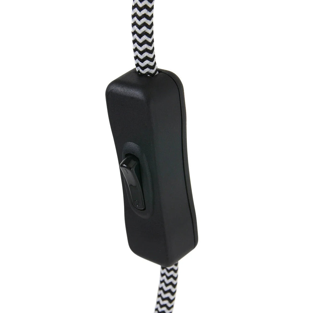 Interrupteur noir sur un cordon tressé pour applique murale en bois extensible blanc crème