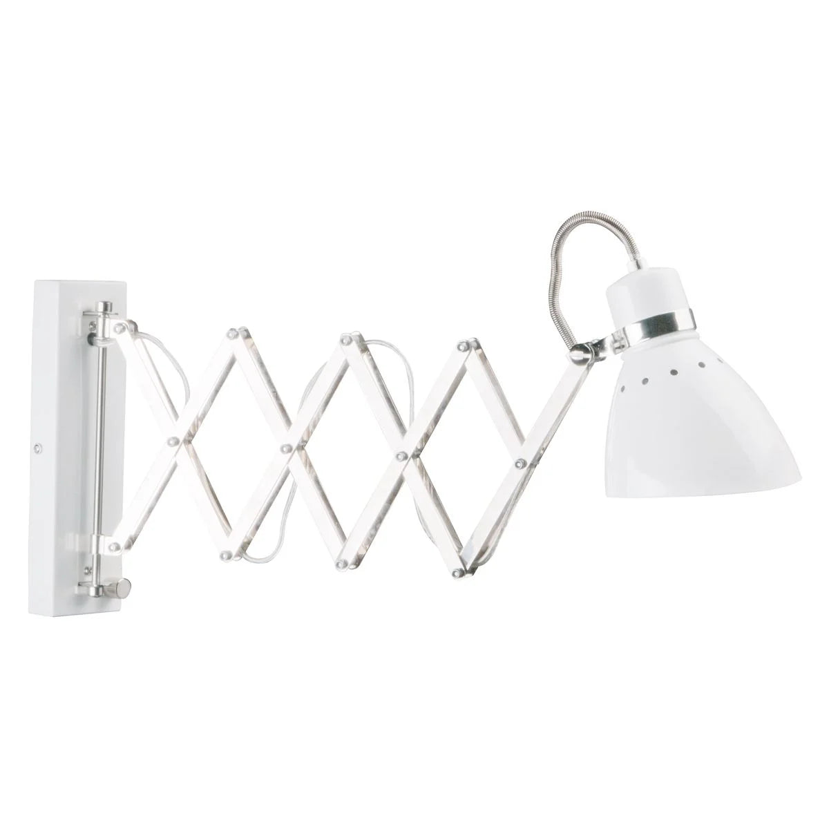 Applique murale en métal blanc chromé avec bras extensible accordéon Ø12 cm
