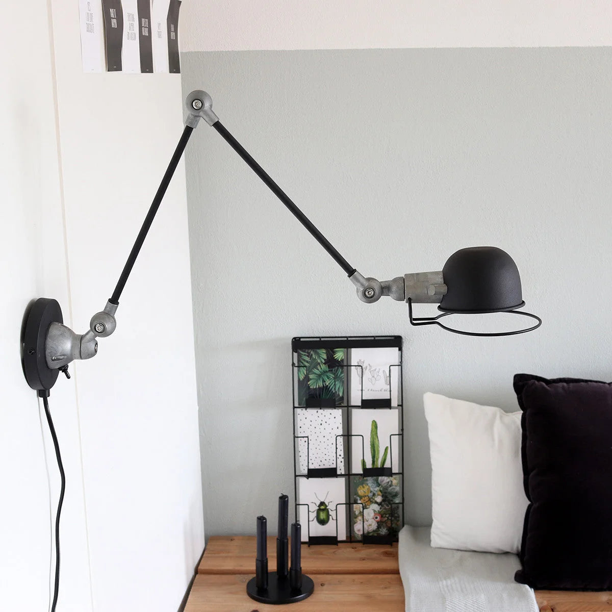 Applique murale en métal noir et argent bras articulé orientable Ø10,5 cm