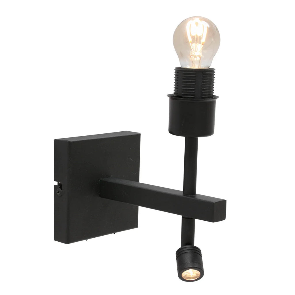 Applique murale métal noir avec deux sources lumineuses et liseuse intégrée
