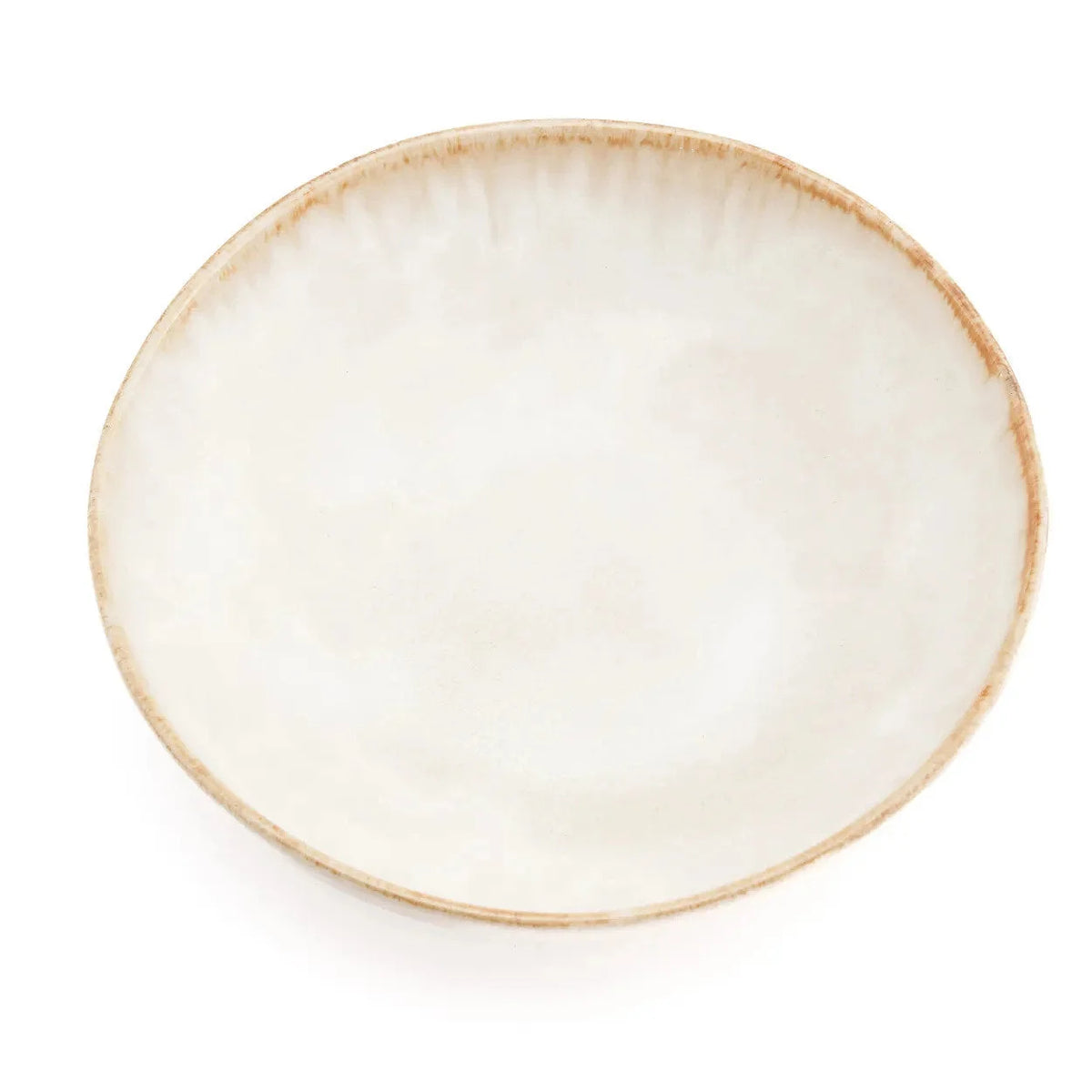 Assiette creuse en grès émaillé crème bord doré artisanale texturée