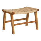 Tabouret bas en bois naturel et corde tressée beige, 60x40 cm