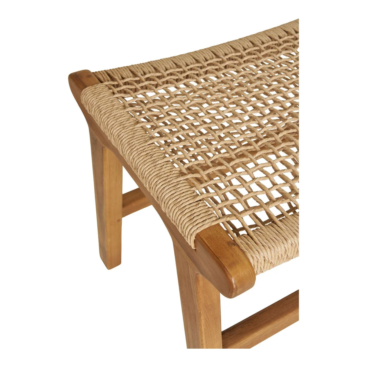 Banc bas en bois naturel avec siège en corde tressée, 60x40 cm