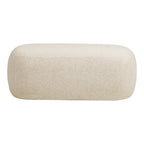 Banc ottoman bouclé beige forme galet monobloc 100x50 cm en tissu texturé doux