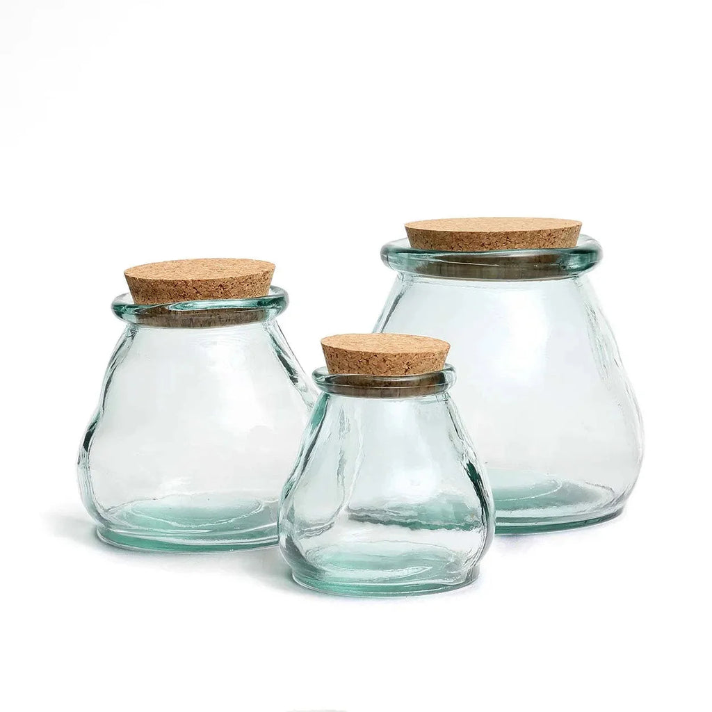 Bocal en verre recyclé bleu avec bouchon liège - Ø12 cm