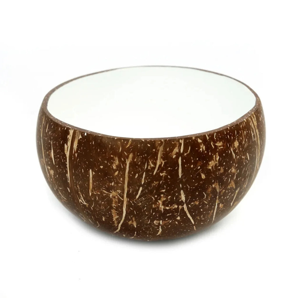 Bol coco naturel blanc artisanal en coque de noix de coco avec intérieur lisse blanc