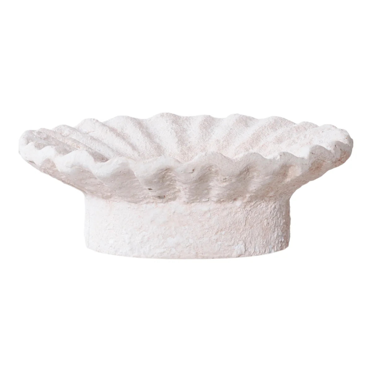 Set de 2 bougeoirs en ciment blanc texturé pierre plissée à bords festonnés