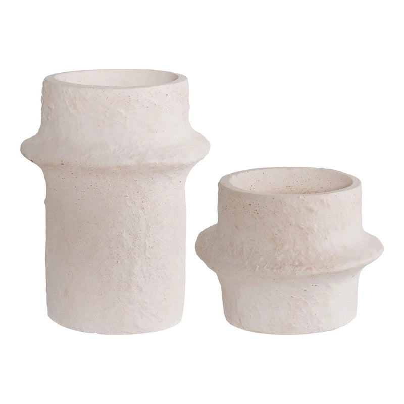 Bougeoirs cylindriques en céramique blanche texturée sculpturale – Set de 2