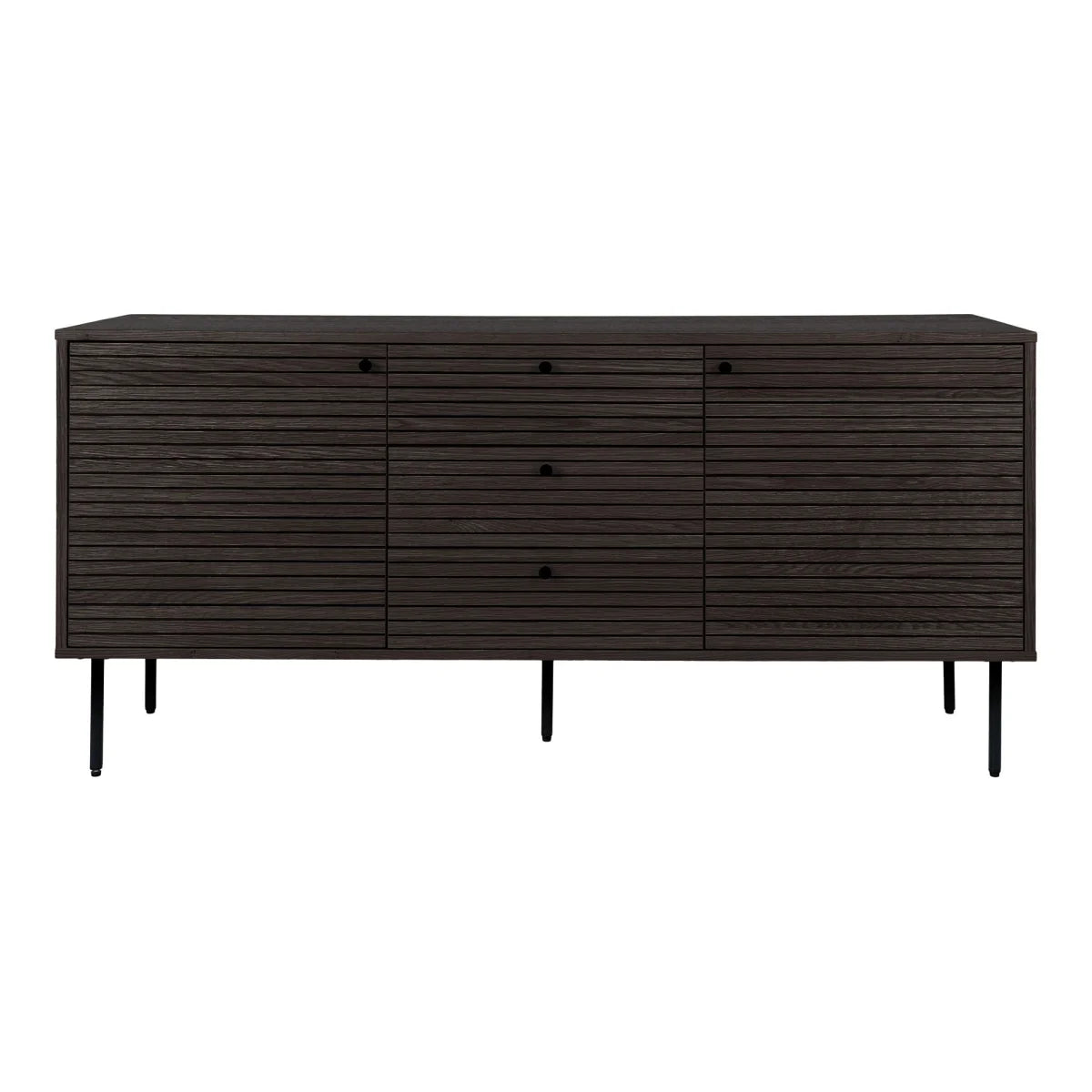 Buffet bas en bois noir à lattes horizontales, 150x40 cm