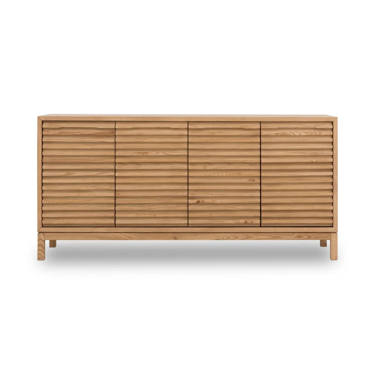 Buffet en bois clair à façade cannelée, 4 portes, 163x46 cm