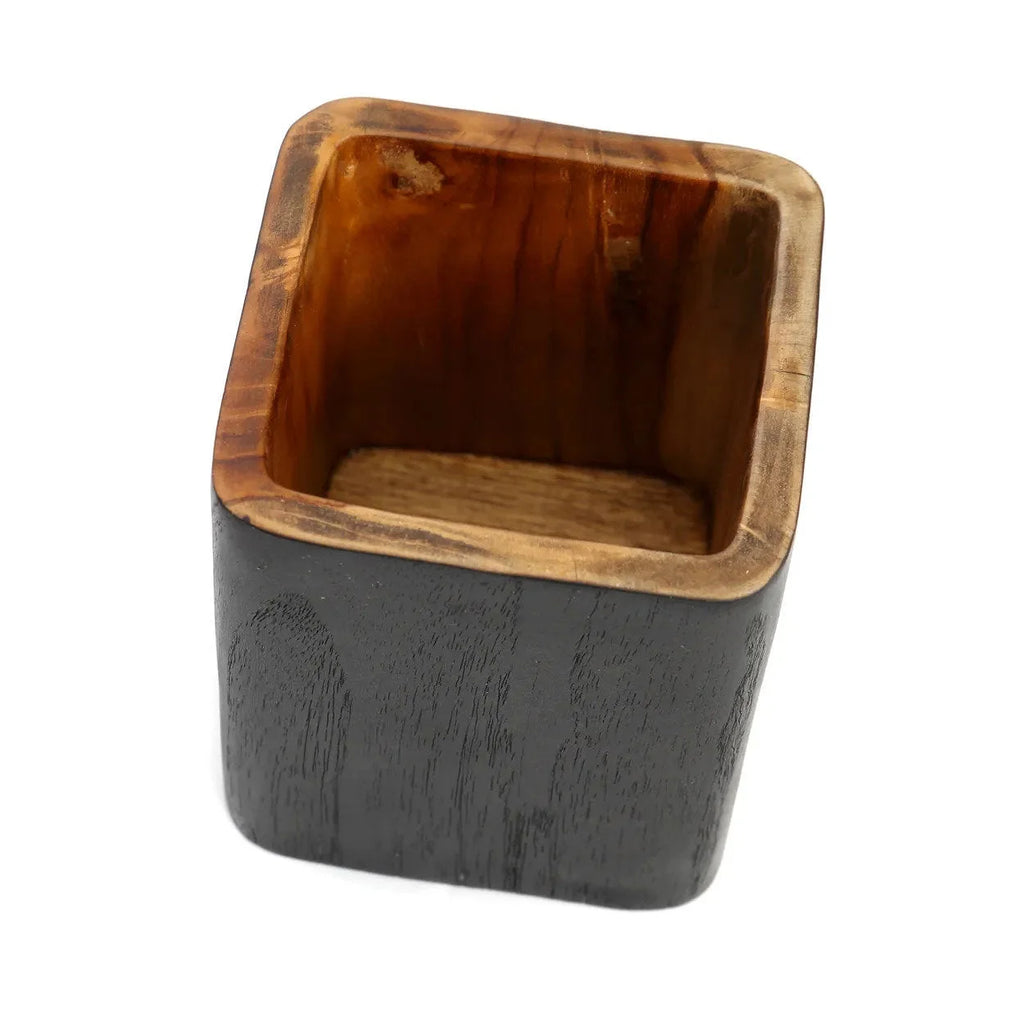 Cache-pot en bois de teck noir avec intérieur naturel en forme carrée