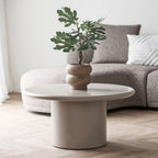 Cache-pot en grès beige moucheté organique bombé Ø19 cm avec figuier