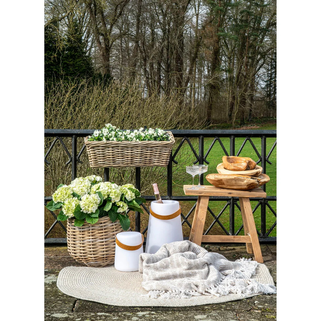 Glacière à vin en céramique blanche avec sangle en cuir beige