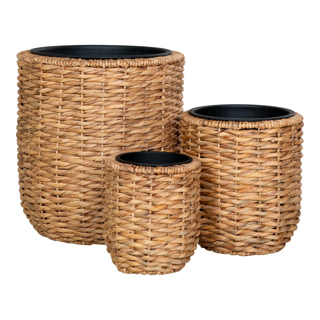 Set de 3 cache-pots ronds en jacinthe d’eau tressée naturelle