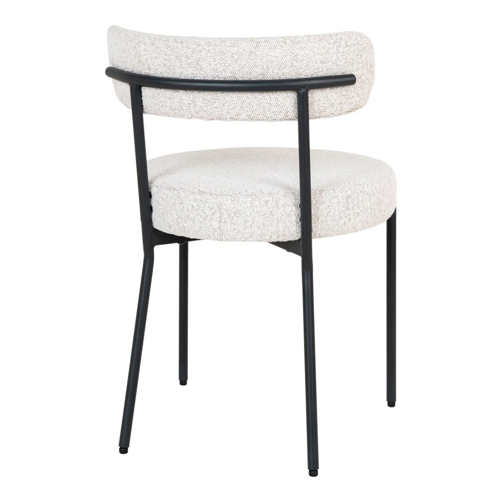 Chaise bouclée blanc cassé et pieds noirs, set de 2, cadre métal noir et tissu texturé