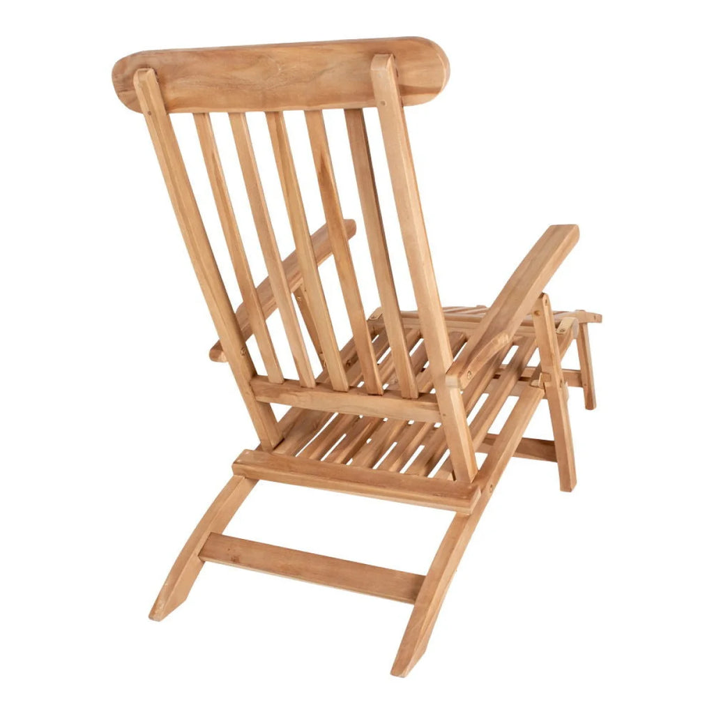 Chaise longue en teck clair, dossier réglable, 150x60 cm