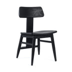 Chaise en teck noir mat distressed avec dossier rectangulaire pour salle à manger