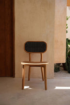 Chaise en teck recyclé avec dossier corde noire 80 cm