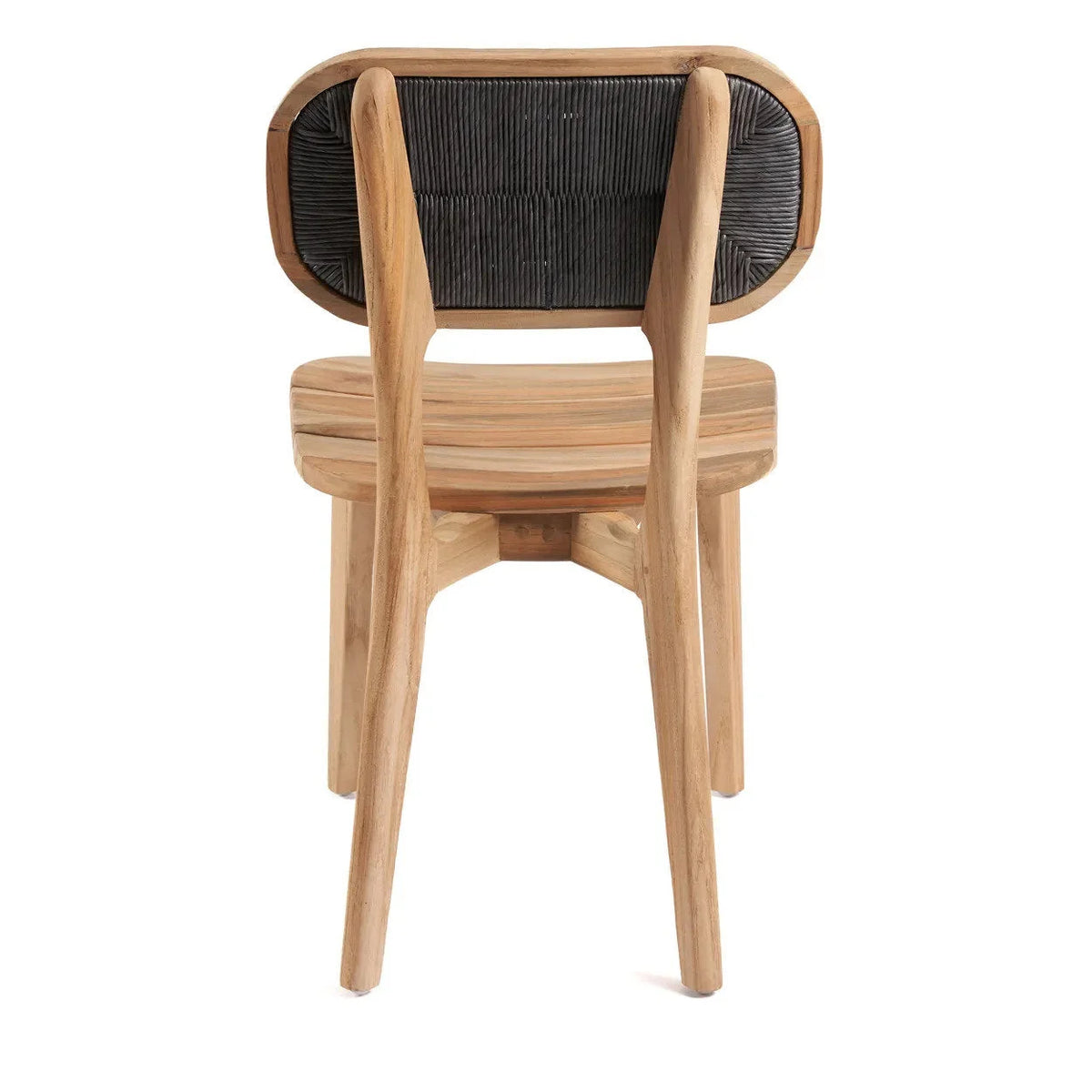 Chaise en teck recyclé avec dossier corde noire 80 cm