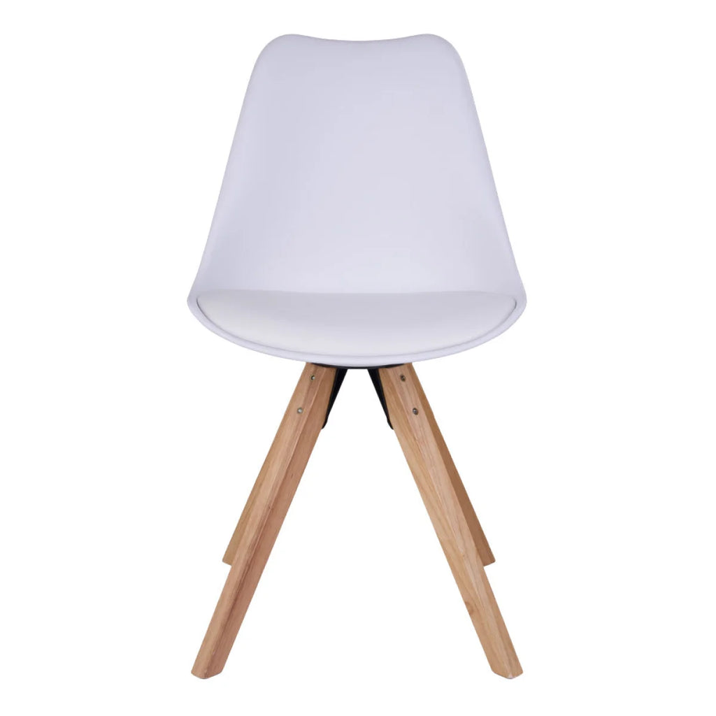 Chaise de salle à manger blanche moulée pieds bois clair set de 2
