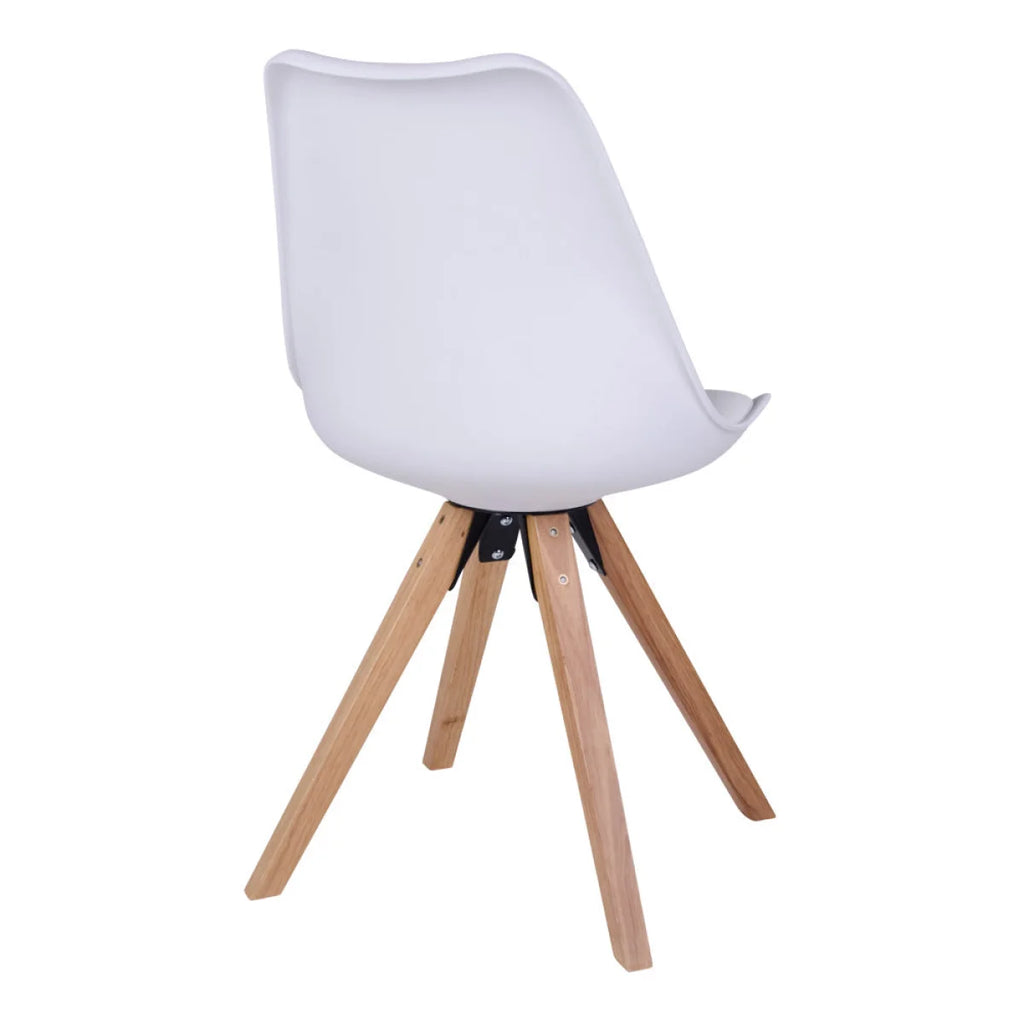 Chaise de salle à manger blanche moulée, pieds bois clair, set de 2