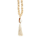 Collier coquillage perles bois crème macramé